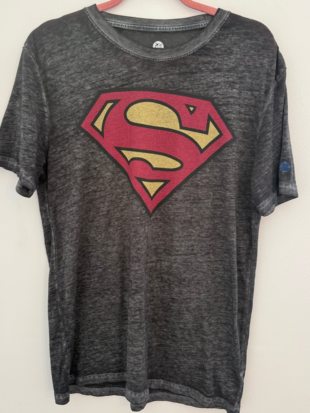DC Comics Superman Burnout Graphic Tee M Distressed Vintage Wash Oversized